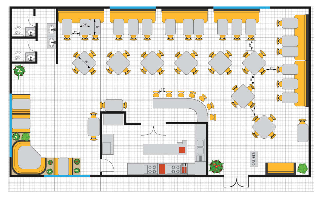 Casual dining restaurant layout