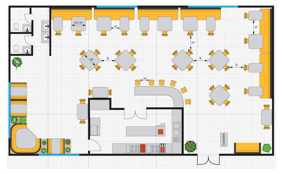 Upscale dining restaurant layout