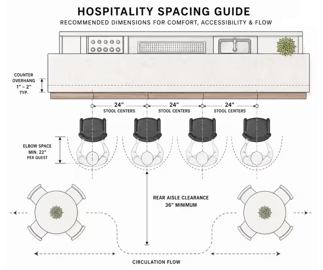 Bar space between stools