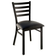 Metal Ladder Back Chair - Black Finish with a Black Vinyl Seat