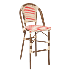 Aluminum Bamboo Patio Bar Stool With Red and Cream Rattan