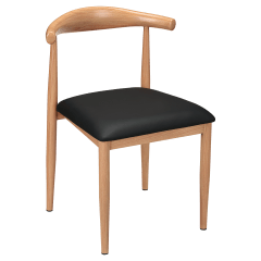 Wood Grain Metal Chair in Natural Finish with Black Vinyl Seat