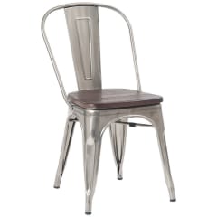 Bistro Style Metal Chair in Clear Finish and Walnut Wood Seat