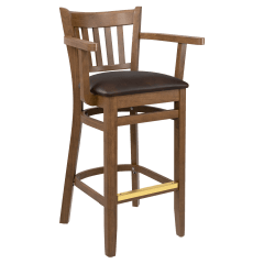 Premium US Made Vertical Slat Wood Restaurant Bar Stool With Arms