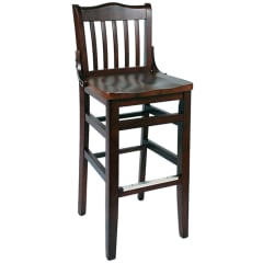 Schoolhouse Wood Bar Stool - Dark Mahogany Finish with a Wood Seat