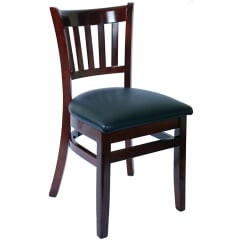 Wood Vertical Slat Restaurant Chair - Dark Mahogany Finish with Black Vinyl Seat