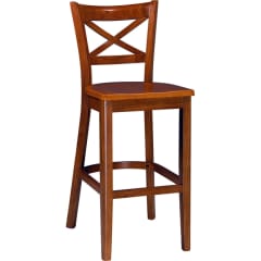 X Back Wood Bar Stool - Cherry Finish with a Wood Seat