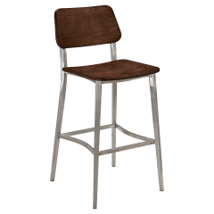 Luca Metal Bar Stool with Wood Back in Clear Coat Finish