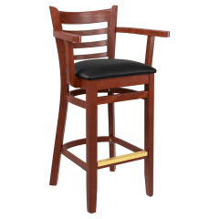Premium US Made Ladder Back Wood Restaurant Bar Stool With Arms