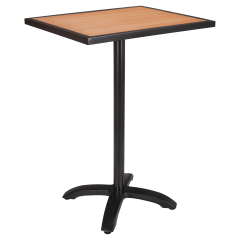 Black Aluminum Patio Bar Table with Natural Faux Teak