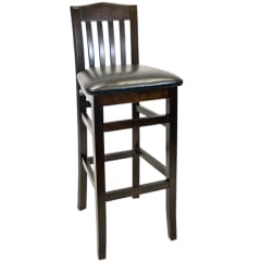 Beechwood Vertical Slat Bar Stool - Walnut Finish with a Black Vinyl Seat