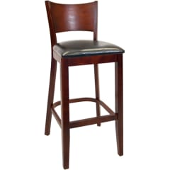 Beechwood Curved Plain Back Bar Stool - Dark Mahogany Finish with a Black Vinyl Seat