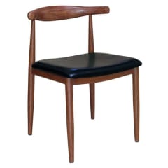 Wood Grain Metal Chair in Walnut Finish with Black Vinyl Seat