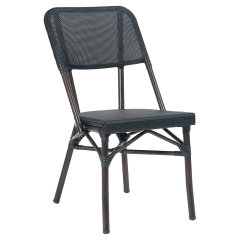 Aluminum Patio Chair with Dark Walnut Frame and Black Rattan