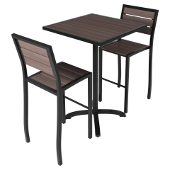 Black Aluminum & Dark Walnut Bar Height Patio Set