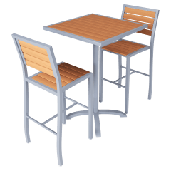 Gray Aluminum & Teak Bar Height Patio Set