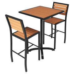 Black Aluminum & Faux Teak Bar Height Patio Set