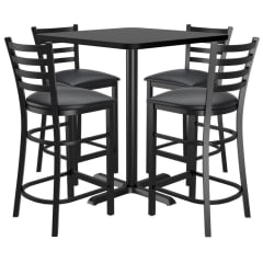 Bar Stools shown with Black Vinyl Seat. Table Top in Black / Mahogany Finish.