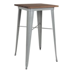 Industrial Silver Bar Height Table with Dark Walnut Wood Top