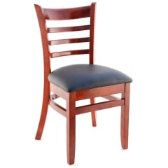 Premium US Made Ladder Back Wood Chair - Mahogany Finish with a Black Vinyl Seat