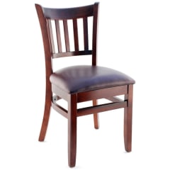 Premium US Made Vertical Slat Wood Chair - Dark Mahogany Finish with a Wine Vinyl Seat