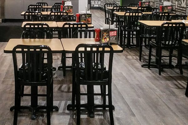industrial style metal restaurant chairs and laminate reversible table tops 