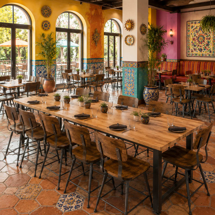 Mexican restaurant tables for shared meals