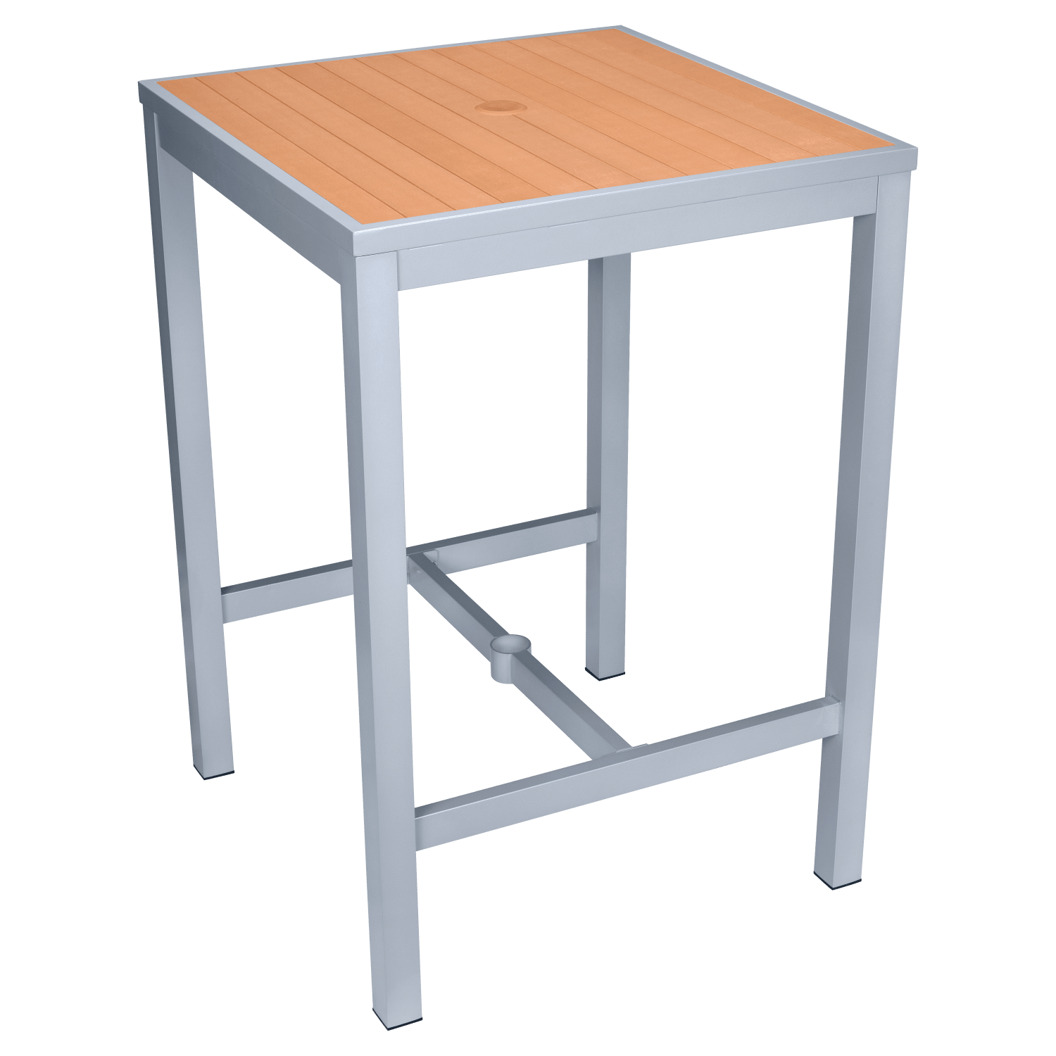 Aluminum Outdoor Bar Table in Gray Finish and Faux Teak