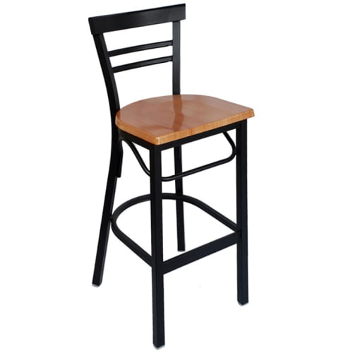 Rounded Ladder Back Metal Bar Stool - Black Frame with a Natural Seat