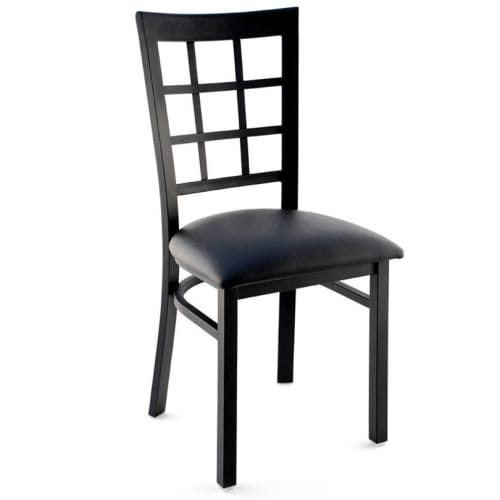 Window Back Metal Restaurant Chair - Black Finish with a Black Vinyl Seat