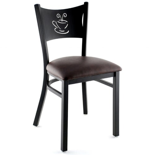Metal Coffee Cup Restaurant Chair - Black Frame with a Wine Vinyl Seat