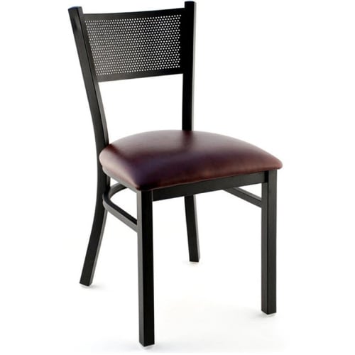 Metal Checker Back Restaurant Chair - Black Finish with a Wine Vinyl Seat