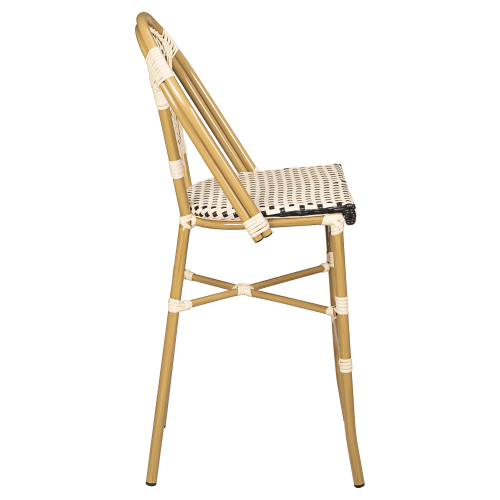 Aluminum Bamboo Patio Bar Stool in Black and Cream Faux Rattan
