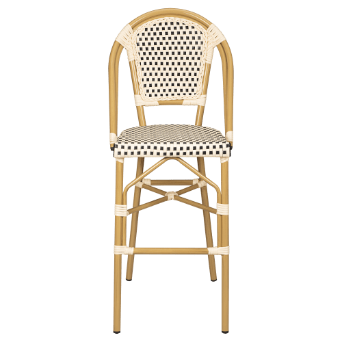 Aluminum Bamboo Patio Bar Stool in Black and Cream Faux Rattan