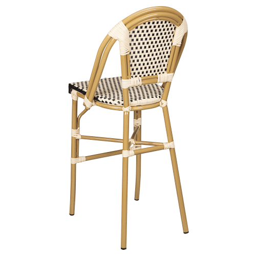 Aluminum Bamboo Patio Bar Stool in Black and Cream Faux Rattan
