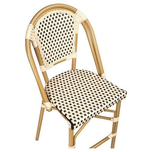 Aluminum Bamboo Patio Bar Stool in Black and Cream Faux Rattan