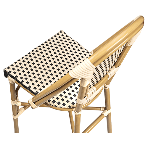 Aluminum Bamboo Patio Bar Stool in Black and Cream Faux Rattan