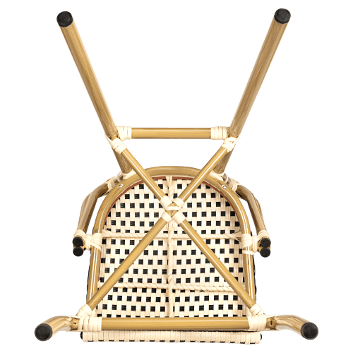 Aluminum Bamboo Patio Bar Stool in Black and Cream Faux Rattan