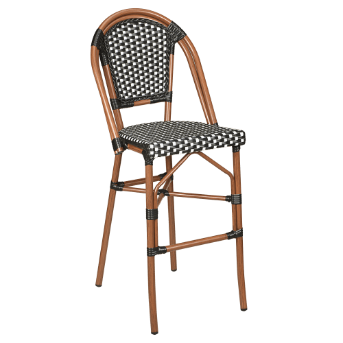 Aluminum Bamboo Patio Bar Stool With Black and White Rattan