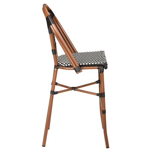 Aluminum Bamboo Patio Bar Stool With Black and White Rattan