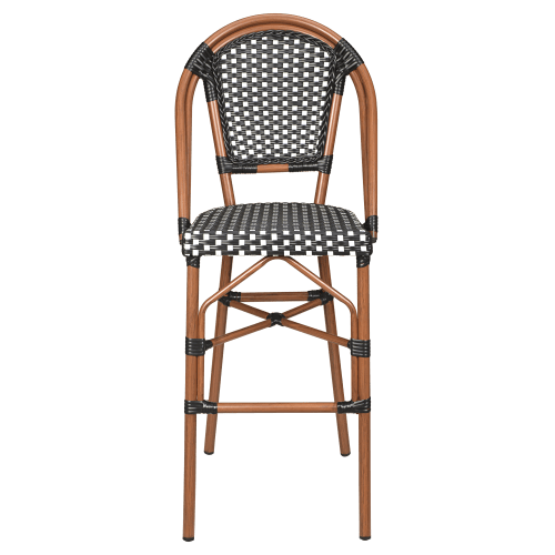 Aluminum Bamboo Patio Bar Stool With Black and White Rattan