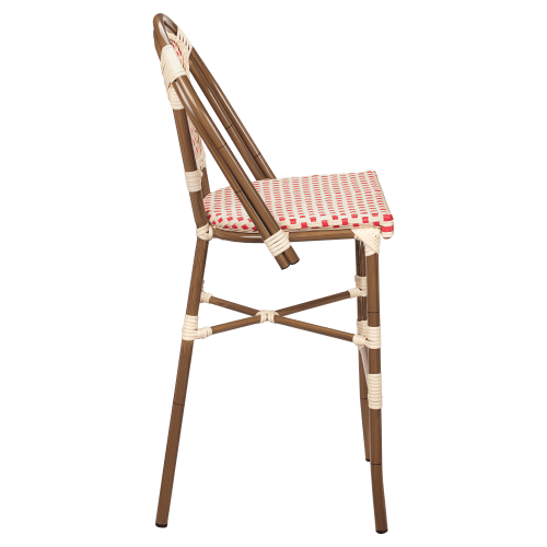 Aluminum Bamboo Patio Bar Stool With Red and Cream Rattan