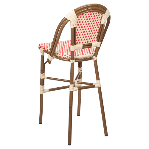 Aluminum Bamboo Patio Bar Stool With Red and Cream Rattan