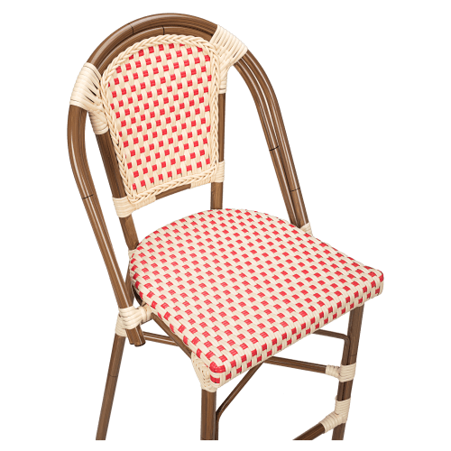 Aluminum Bamboo Patio Bar Stool With Red and Cream Rattan