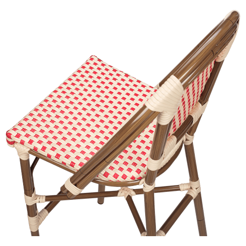 Aluminum Bamboo Patio Bar Stool With Red and Cream Rattan