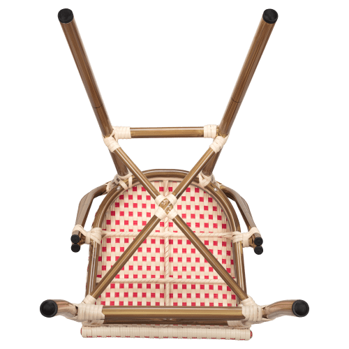 Aluminum Bamboo Patio Bar Stool With Red and Cream Rattan