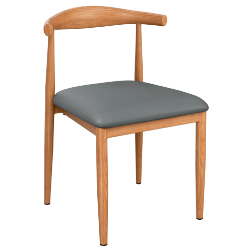 Wood Grain Metal Chair in Natural Finish with Padded Seat 