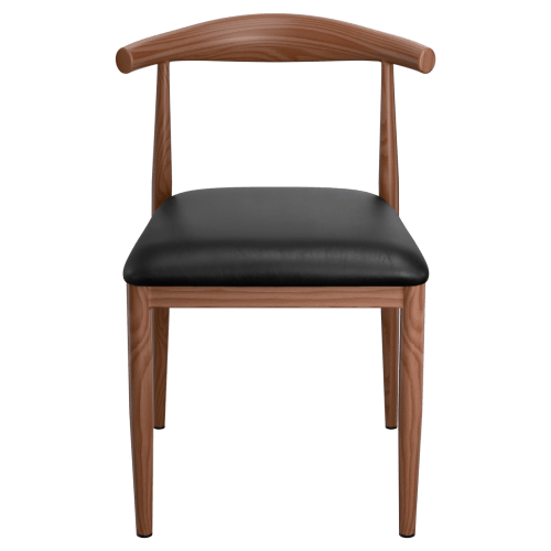 Wood Grain Metal Chair in Walnut Finish with Padded Seat