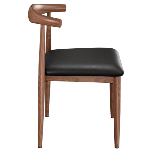 Wood Grain Metal Chair in Walnut Finish with Padded Seat