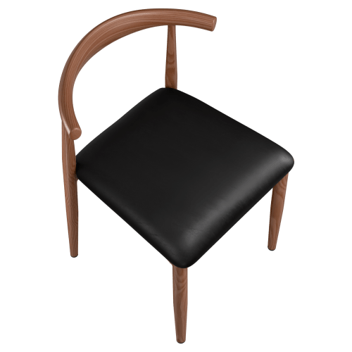 Wood Grain Metal Chair in Walnut Finish with Padded Seat